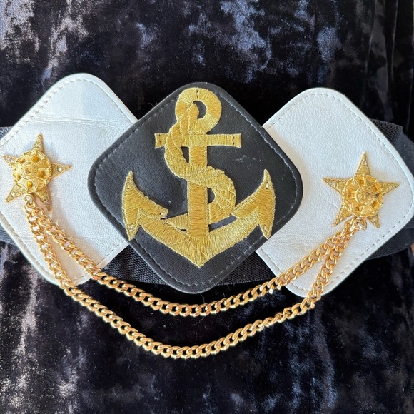 UNIQUE Vintage 1980s Nautical Theme Belt Anchor Gold Accents - Picture 4 of 10